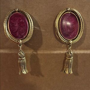 Vintage 1980’s Red Enamel Matte Gold Costume Clip On Earrings